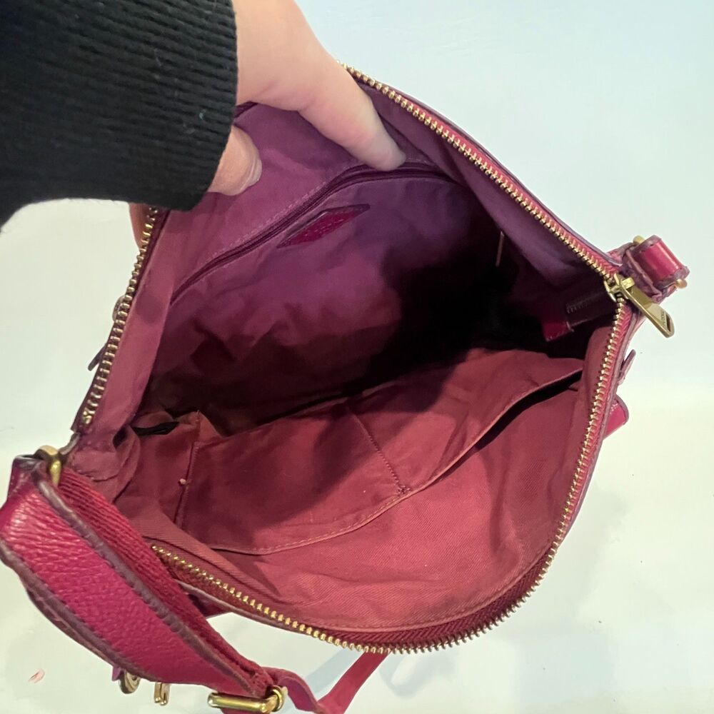 Fossil Kinley Crossbody Bag Wine/Fig Leather Suede - Picture 8 of 12
